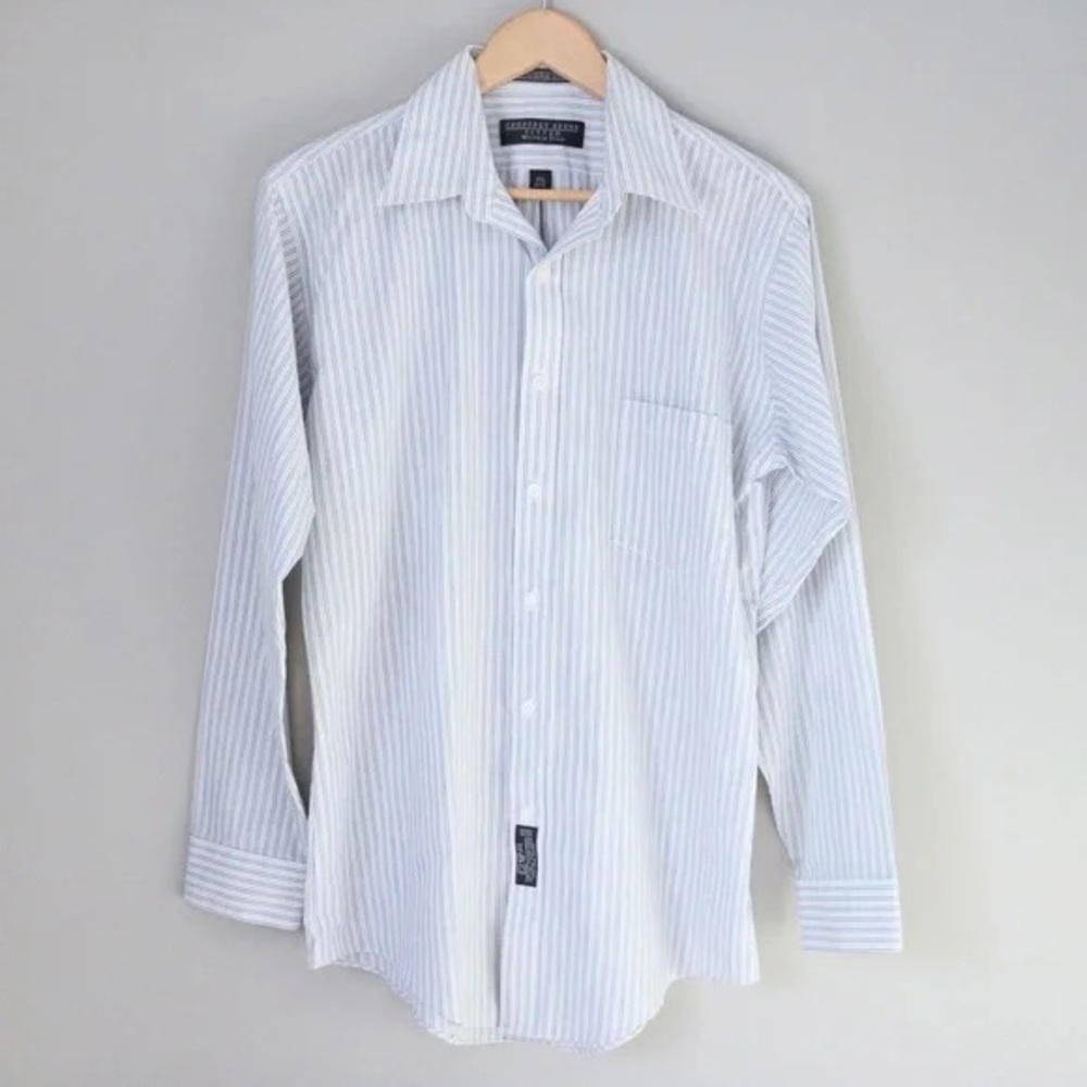 Geoffrey Beene White/Blue Striped Button Up Shirt